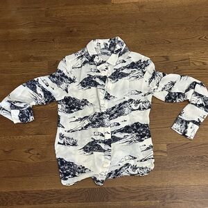 Women Dark Blue  and Off White Patterned Shirt